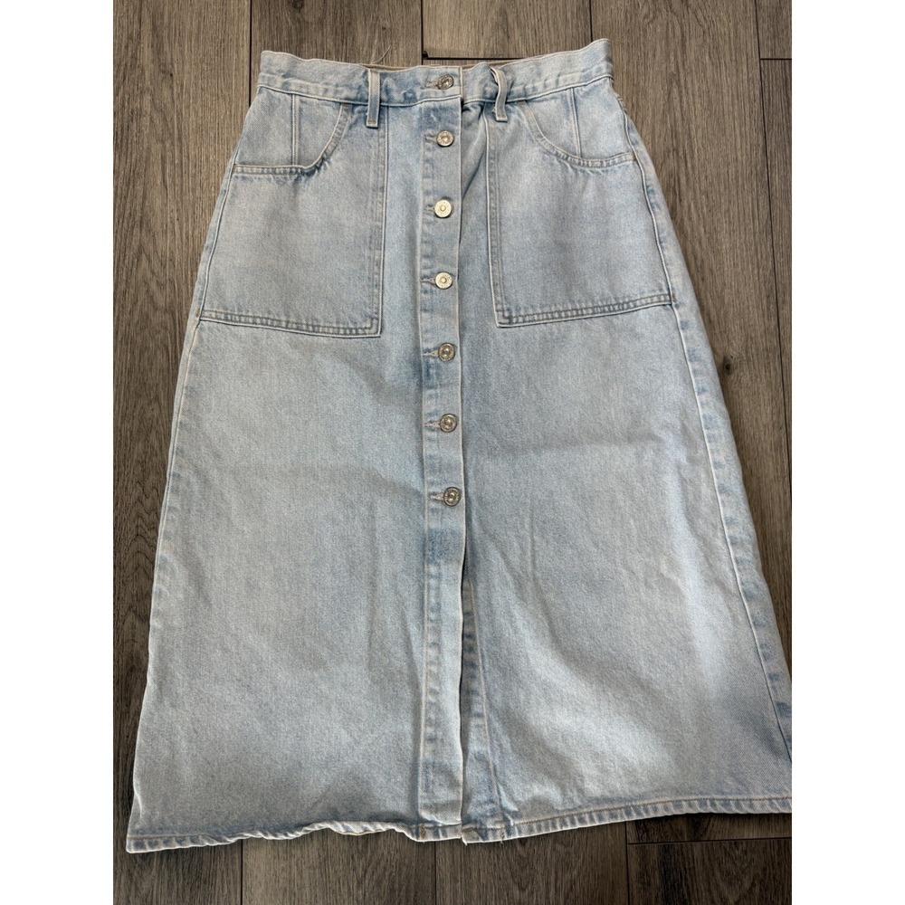 Citizens of Humanity Anouk Denim Midi Skirt Light Wash Button Front Size 28